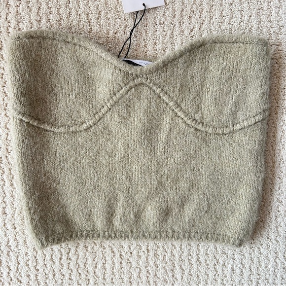 NWT ZARA Sage Green Alpaca Knit Strapless Sweater Crop Top S - Picture 2 of 8